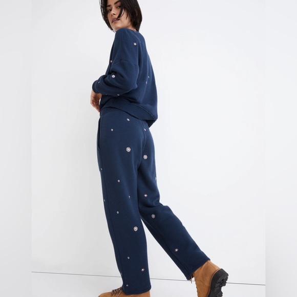 NWOT Madewell MWL Airyterry Floral Embroidered Tapered Sweatpants Navy Size XXS - Picture 5 of 16